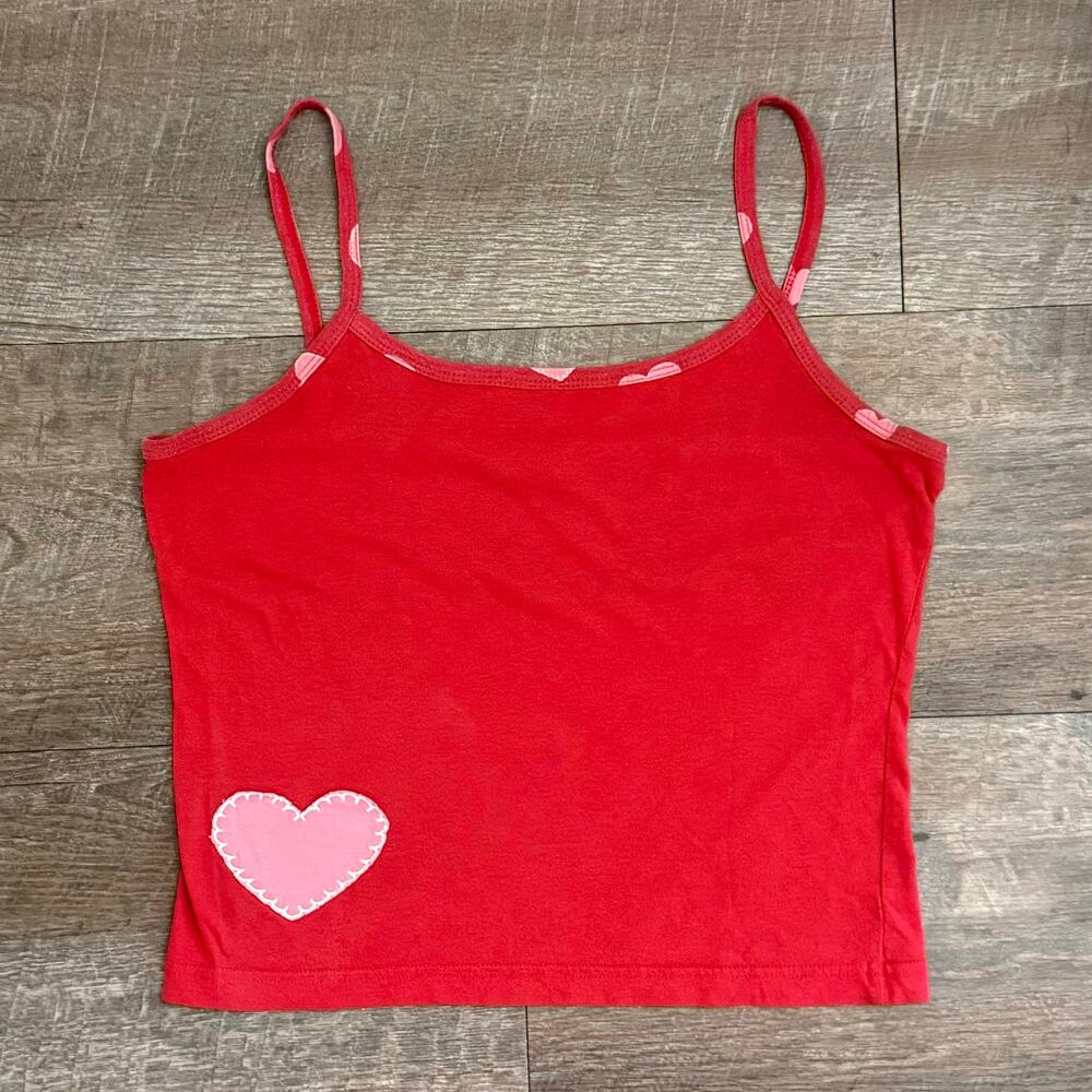 Jolie Red Heart Patch Tank Top Vintage Large